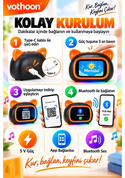 Tf39 Pro Yapay Zekalı Bluetooth Hoparlör Renkli Ekran, Rgb Işık, Alarm Ve Saat
