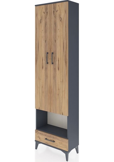 Arges Dolap 4 Raflı Tek Çekmeceli Tek Askılı 60x30x221 Antrasit-çam Antrasit