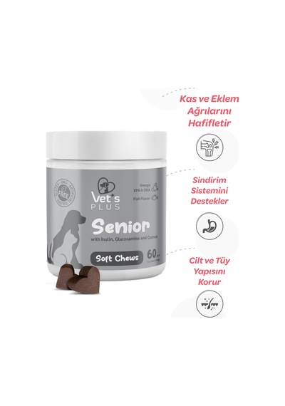 Vet's Plus Senior Çiğnenebilir Tablet 60'lı Kedi ve Köpekler İçin Inulin ve Glukozamin Desteği