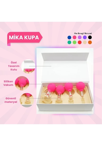 Silikon Vakumlu Mika Yüz Masaj Kupası 4'lü Set Pembe Çok Renkli