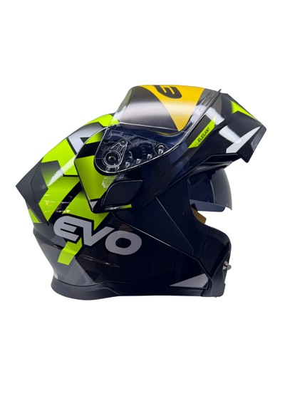 Kask Evo Vizörlü Çeneden Açılır Metalik Siyah- Sarı Siyah - Sarı