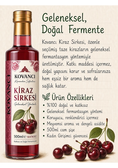 Kiraz Sirkesi 500 Ml %100 Doğal Fermente Katkısız