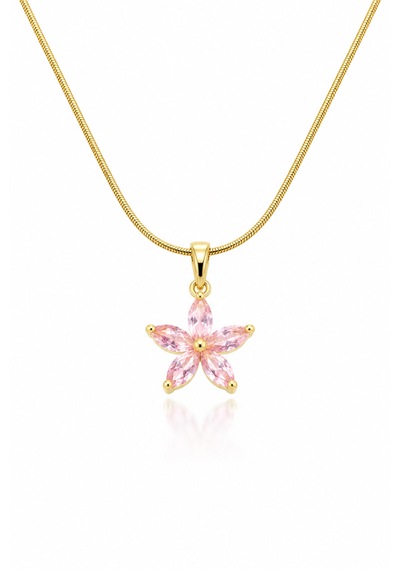 Lotus Çiçeği Pembe Taşlı Altın Renk Çelik Kadın Kolye Altın-pembe