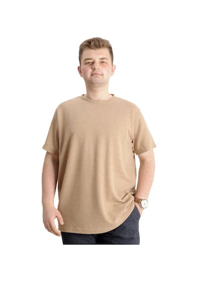Mode Xl Büyük Beden Erkek T-Shirt Bisiklet Yaka Waffle 20033 Bej 001