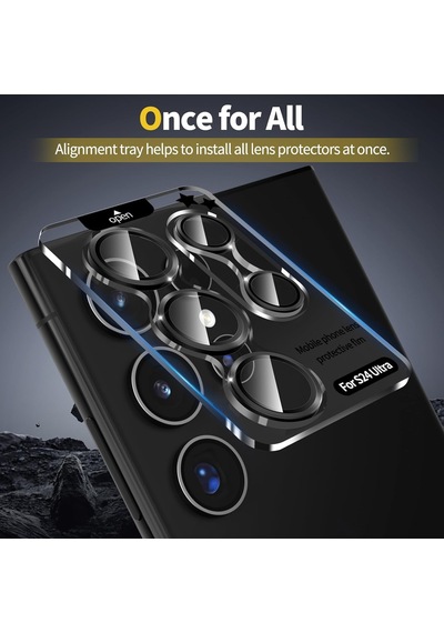 Samsung Uyumlu Galaxy S24 Ultra Kamera Lens Camı Koruyucu Safir Hd Siyah