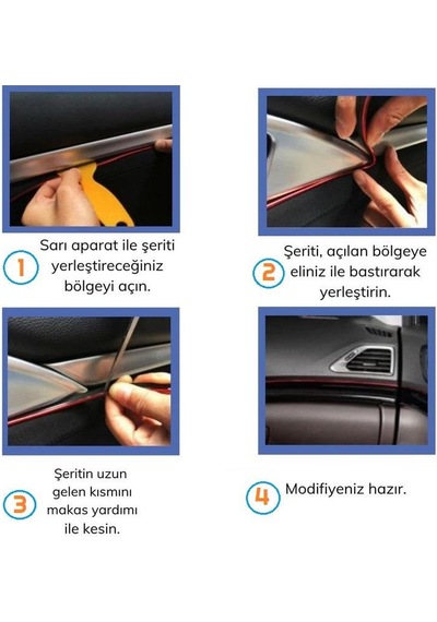 Zhltools Mavi Araba Oto Trim Dekorasyon Şeridi Kauçuk Elastik Kolay Kurulum 5 Metre Şerit Bant