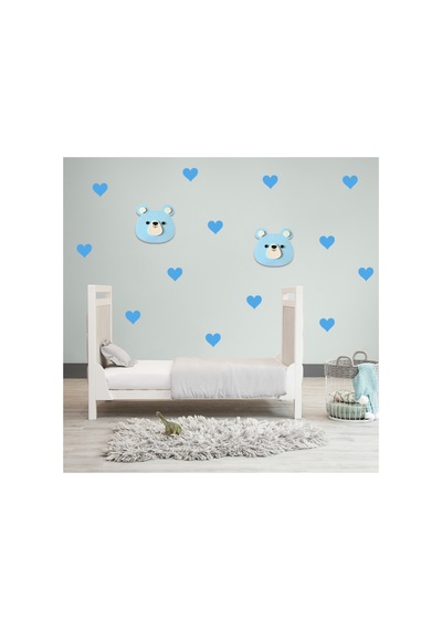 5cm Ebadında Kalp Duvar Sticker Seti - 125 Adet Bebe Mavi