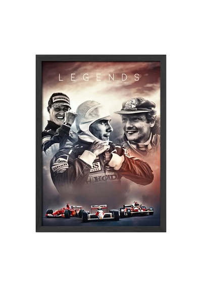 Formula 1 Efsaneler Siyah Ahşap Çerçeveli Poster, Dekoratif Araba Duvar Tablosu