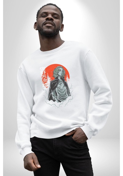 Tokyo Revengers Mikey Red Moon Unisex Beyaz Sweatshirt Beyaz