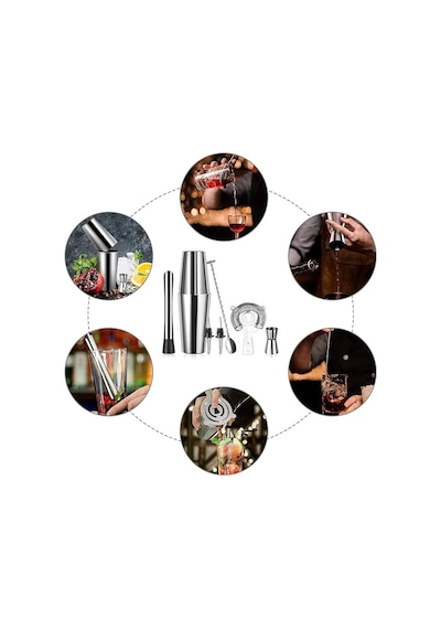 7 Parça Avantajlı Kokteyl Set Boston Shaker 750 ML