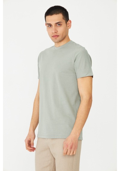 Haki Yeşil Basic Bisiklet Yaka Erkek T-shirt Çağla Yeşili