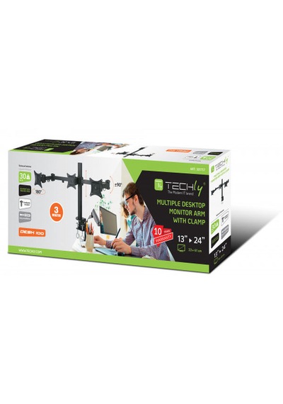 Techly 13"-24" Arası 3 Monitör Için Kelepçeli Masa Standı