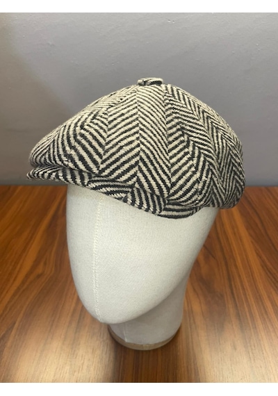 Hamze Peaky Blinders Vintage Model Balıksırtı Kışlık Kasket Şapka Bej