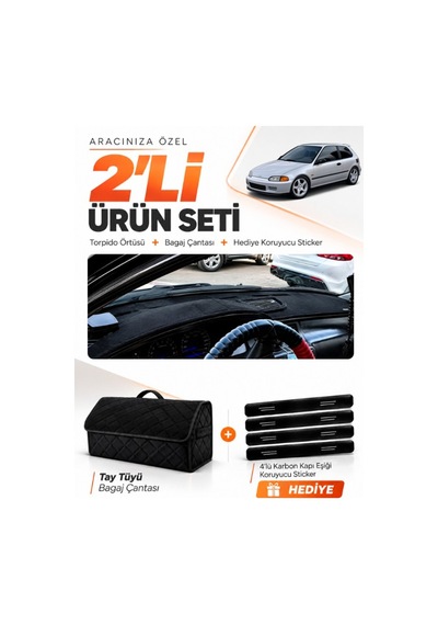 Honda Civic Eg-ex-el 1994-2000 Uyumlu Torpido Örtüsü + Tay Tüyü Bagaj Çantası Seti - Siyah
