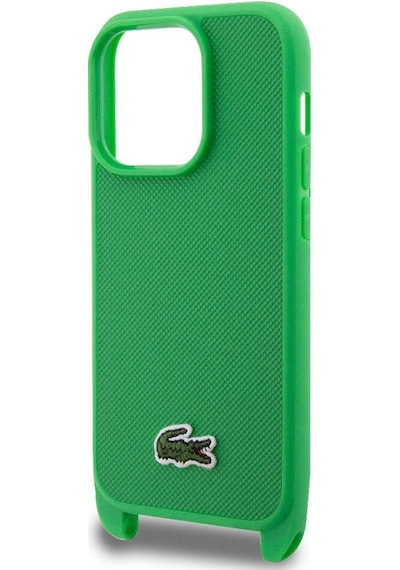 Apple Uyumlu iPhone 14 Pro Max Kılıf Lacoste Lisans Pu Pike Desen Askılı İkonik Timsah Dokuma Logo Yeşil