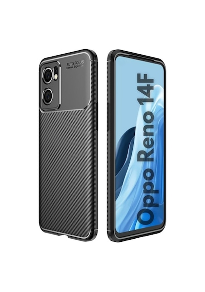 Oppo Reno 14f Uyumlu Silikon Kılıf Karbon Desenli Darbe Emici Tam Koruma Kapak - Siyah Siyah