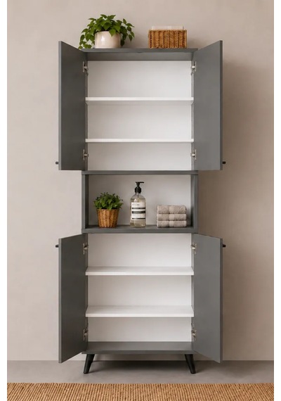 Reyo Enda Home Listra 4 Kapaklı Çok Amaçlı Dolap 170,8 Cm, Raflı, Ayaklı Depolama Dolabı - Antrasit Reyo Enda Home Listra 4 Kapaklı Çok Amaçlı Dolap 170,8 Cm, Raflı, Ayaklı Depolama Dolabı - Antrasit