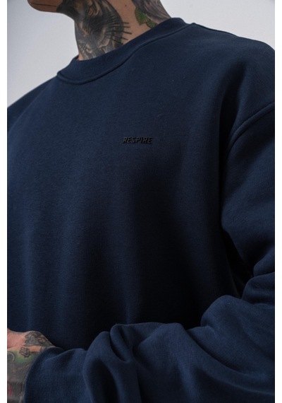 Erkek Respire Yazı Detaylı Basic Oversize Sweatshirt Lacivert