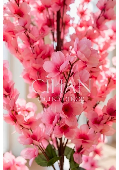 Yapay Pembe Sakura Kiraz Çiçeği Ağacı 120 Cm - Küre Plastik Saksılı 27x33 Cm Saksı Beyaz