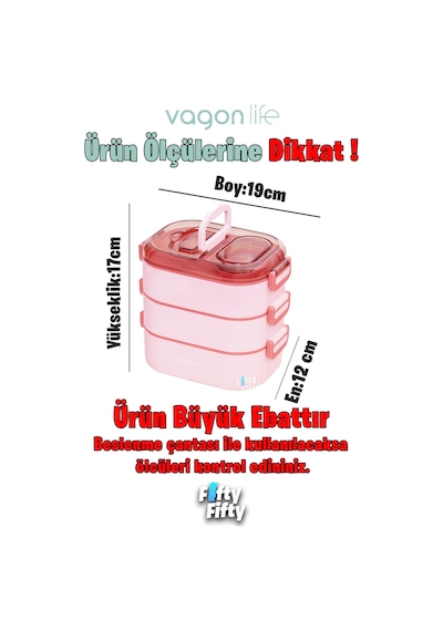 Vagonlife 1450 Ml 3 Kat Çelik 2 Kat Kullanılabilir Bento Lunch Box fflbox7083