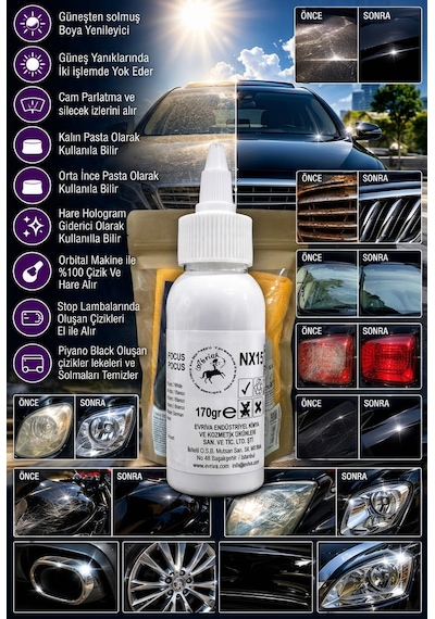 Abrias Nx15 Focus Pocus 170gr Güneş Solması Krom Boya Stop Far Yenileyici Ve Çizik Alma Kremi
