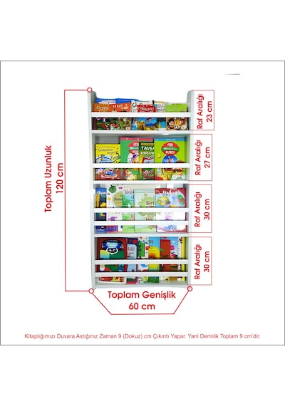 Carmen 4 Raflı Montessori Kitaplık - Kendin Yap Kitaplığı - Mdf 5 Beyaz