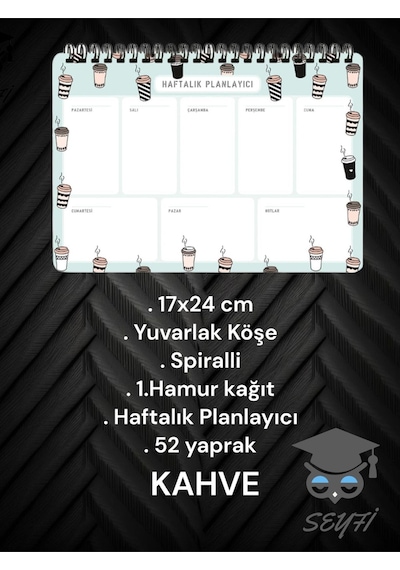 17x24 Cm Spiralli Planlayıcı 52 Hafta Yuvarlak Köşeli 1. Hamur Kağıt Telli Planlayıcı Planner Kahve
