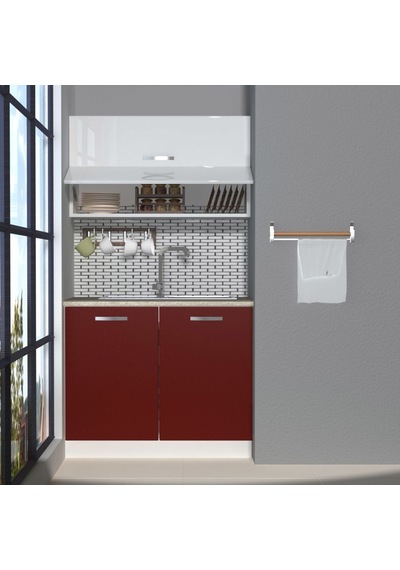 Decoraktiv Mini 100y Mdf Hazır Mutfak Dolabı - Tezgah Dahil - Bordo Beyaz Beyaz - Kırmızı Decoraktiv Mini 100y Mdf Hazır Mutfak Dolabı - Tezgah Dahil - Bordo Beyaz Beyaz - Kırmızı