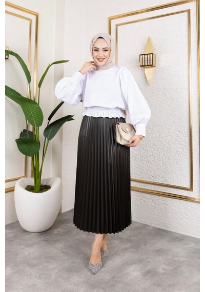 Hira Life Fashion Kadın Tesettür Giyim Ve Deri Görünümlü Beli Lastik Detayı İle Piliseli Uzun Etek Antrasit Antrasit Hira Life Fashion Kadın Tesettür Giyim Ve Deri Görünümlü Beli Lastik Detayı İle Piliseli Uzun Etek Antrasit Antrasit