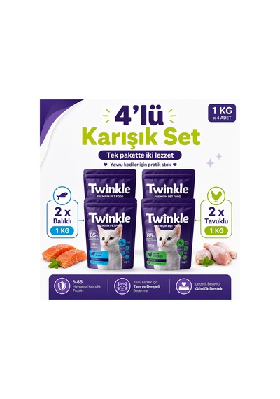 Yavru Kedi Maması 4 Kg - Tavuklu Ve Balıklı Kedi Maması -4'ü Set - 0-12 Ay Yavru Kediler İçin