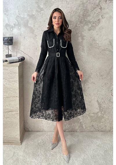 Alemdarshop Siyah Taşlı Elbise