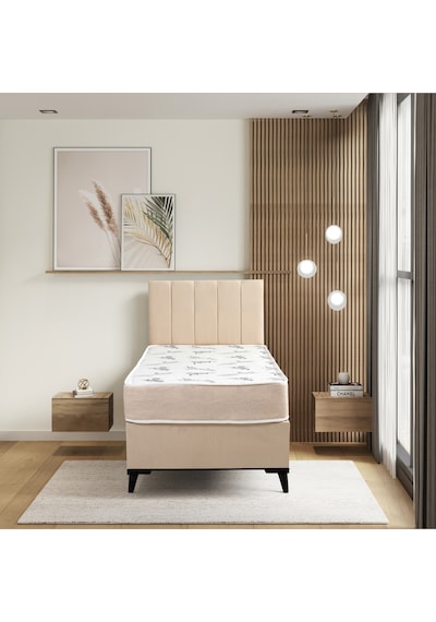 Easy Comfort Tek Kişilik Yatak Baza Başlık Set 3'lü Set Sandıksız Krem Konuma Özel Teslimat 90x190