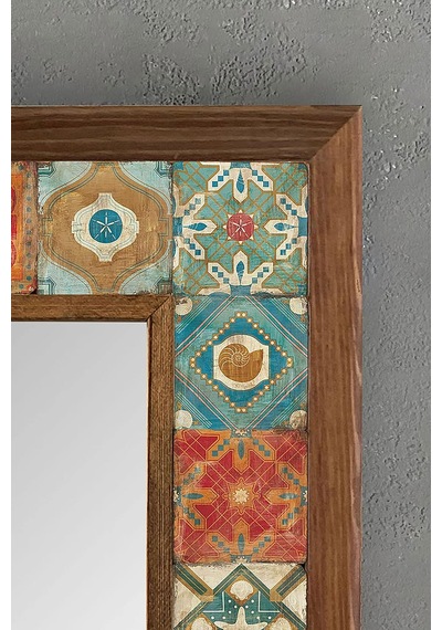 Oscar Stone Ahşap Çerçeveli Mozaik Doğaltaş Ayna 33 Cm X 33 Cm Balkon Aynası Diğer