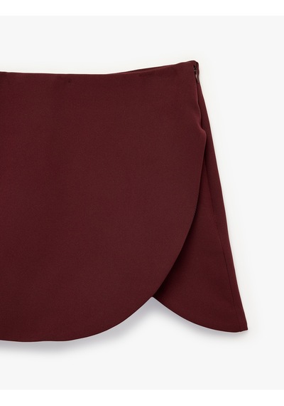 Koton Slim Fit Cepli Asimetrik Katlı A Kesim Mini Şort Etek Mürdüm 7wak70068pw Mor