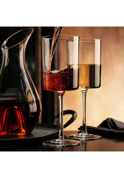 's Kare Şarap Kadehleri 4'lü Set, Kristal Saplı Modern Şarap Kadehleri 16 Oz, Uzun İnce Kenar, Kırmızı Ve Beyaz Diğer