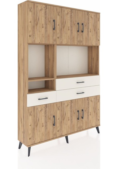 Arges Dolap 9 Raflı 3 Çekmeceli 6 Kapaklı 132x30x195 Çam-çam/... Çam