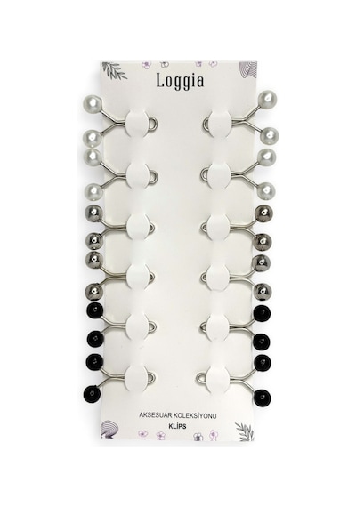Loggia Eşarp Şal Klipsi 12 Adet Inci Model Klips 4 Beyaz - 4 Siyah - 4 Gümüş Kadın Tesettür Aksesuar Siyah - Beyaz - Gümüş