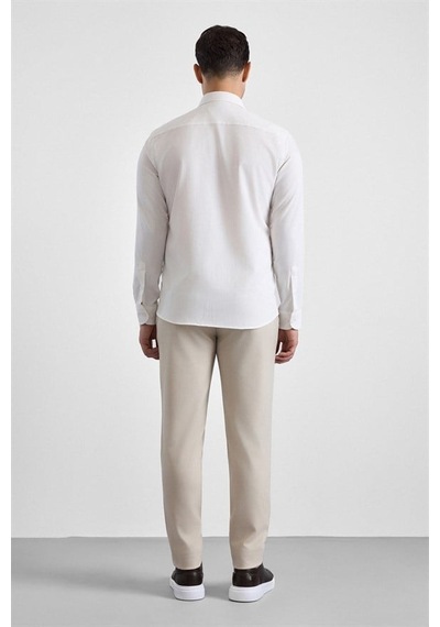 Süvari Ekru Slim Düğmeli Yaka Casual Gömlek Gm1008400366-bj1
