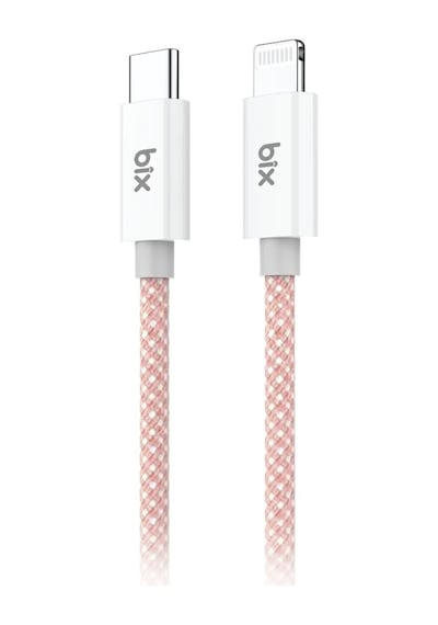Bix T3cl Type-c To Lightning Apple Uyumlu iPhone 27w Örgülü Hızlı Şarj Ve Data Kablosu 1 Metre Pembe