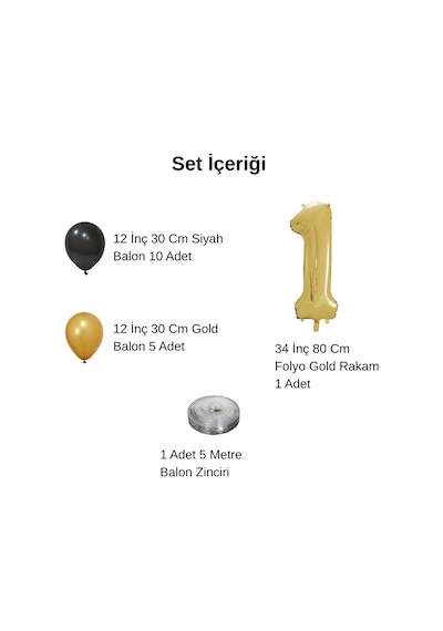 5 Yaş Gold Siyah Balon Seti Gold Rakamlı Doğum Günü Balonu Şık Parti Süsleme Çok Renkli