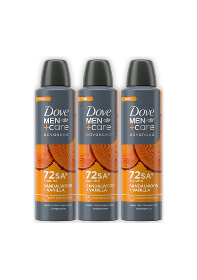 Men +care Advanced Erkek Deodorant 72 Saat Koruma Sandalwood Vanilla 150 ML X3
