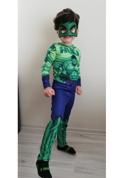Şehrazattasarım Hulk Baskılı Erkek Çocuk Kostüm Yeşil