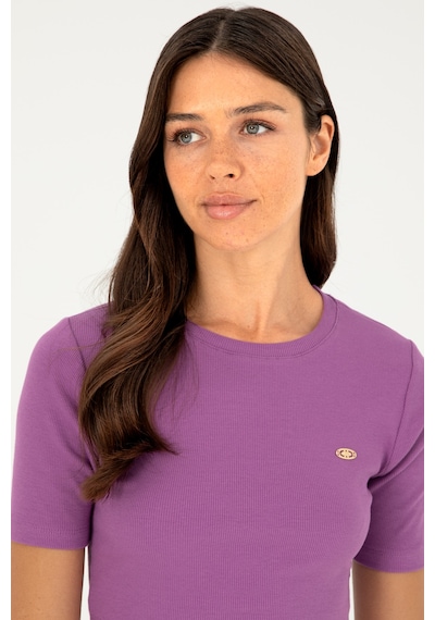 U.S. Polo Assn. Kadın Mor Bisiklet Yaka Crop Tişört 50281813-VR038
