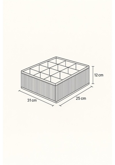 12 Bölmeli Kumaş Organizer - Çekmece İçi Düzenleyici Gri Çizgili Tekstil Hurç Polipropilen 34 X 25 Diğer