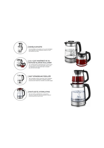 Sinbo 2'si 1 Arada Çaycı - Kettle - 2.0l + 1.2l Kapasite - Cam Gövde Diğer