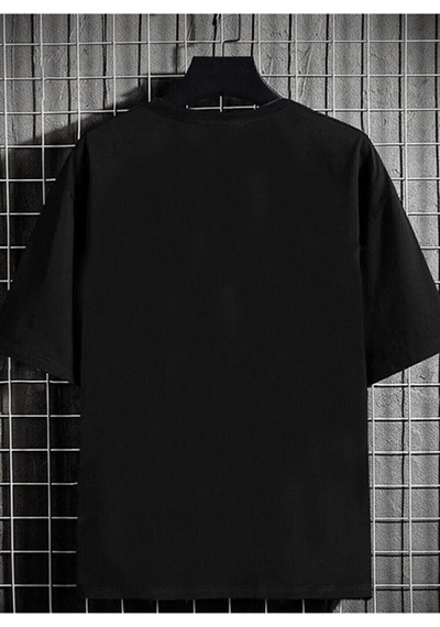 Erkek Siyah Oversize Chıcago Baskılı Örme T-shirt Siyah-66617