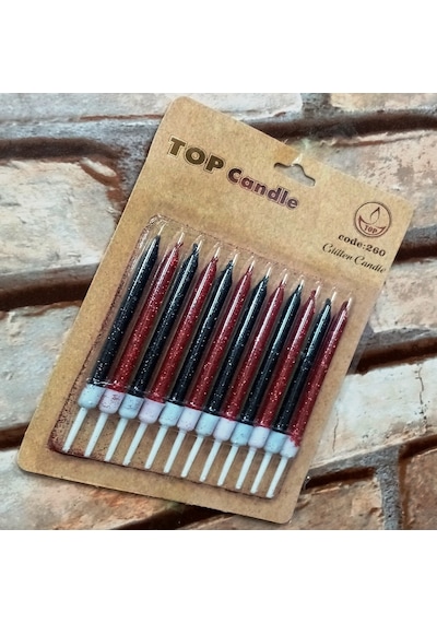 Red Black Bırthday Candle Vıp Parlak Metalik Simli Kırmızı Siyah Pasta Mumu 12 Adet Doğum Günü Mumu Renkli