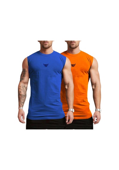 Genius Store Erkek Nem Emici Hızlı Kuruma Atletik Teknik Performans Sporcu Sıfır Kol T-shirt Mg-atlet2 Mavi-turuncu