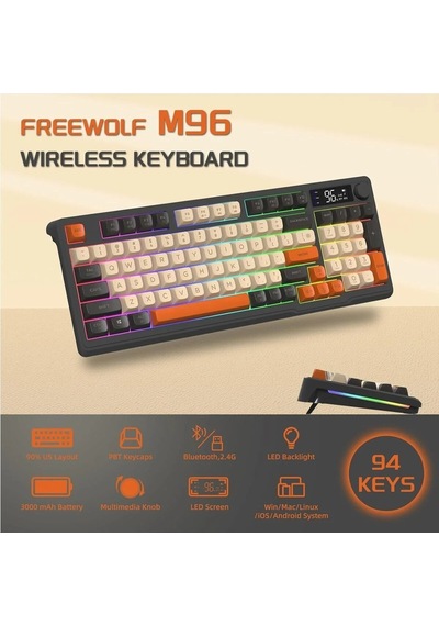 Miaxtreme Freewolf M96 2.4g Bt5.0 Çift Bağlantılı Tft Led Ekranlı Reinbow Gaming Oyuncu Klavye
