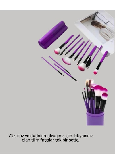 Kusursuz Makyaj İçin 12 Parça Profesyonel Fırça Seti Taşınabilir Kutu Hediyeli Çok Renkli